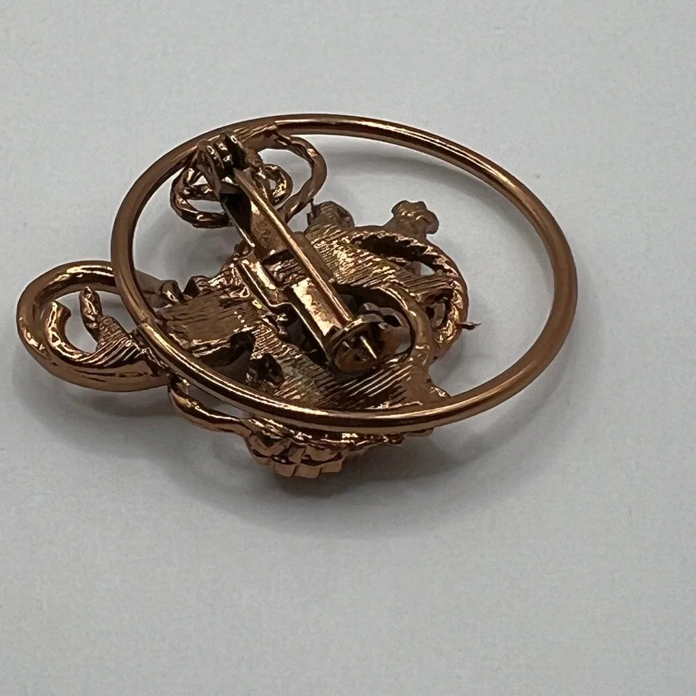 Vintage Grape Brooch Copper Tone AB Beads Aurora Borealis Round Pin